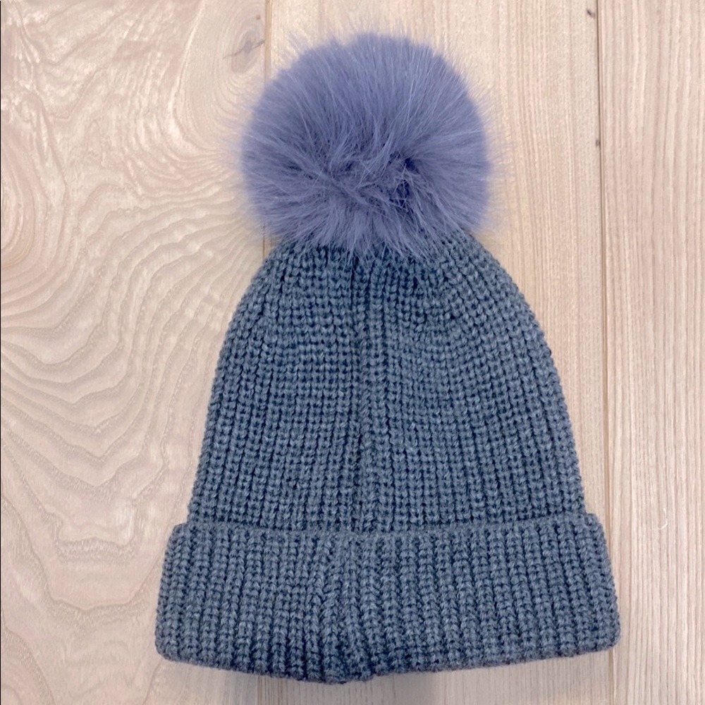 Surell Gray and Purple Ribbed Knit Beanie Hat